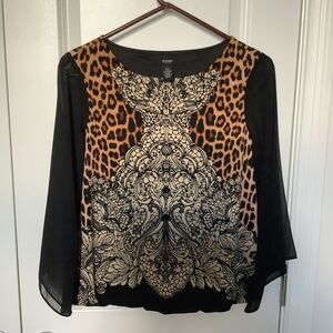 Alfani blouse with sheer sleeves and elastic hem